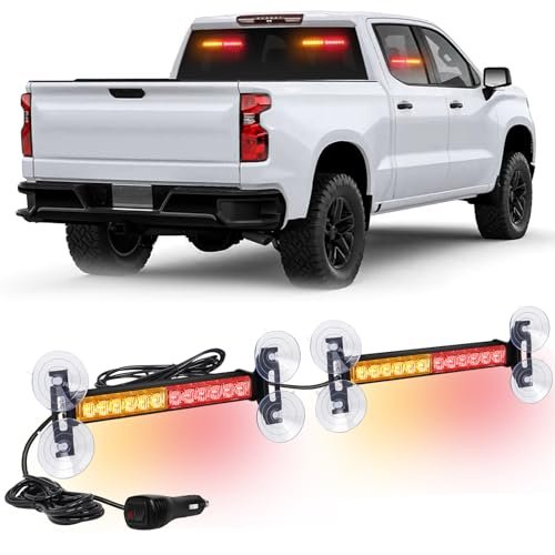 Xridonsen 2x 10 7 Inch Amber Red Emergency Lights 24 Led Warning Flashing Safety Dash Side Window Front Rear Windshield Strobe