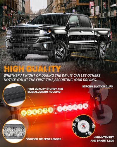 Xridonsen 2x 10 7 Inch Amber Red Emergency Lights 24 Led Warning Flashing Safety Dash Side Window Front Rear Windshield Strobe