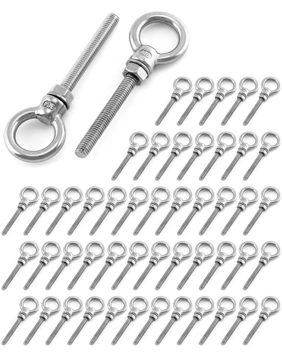 Threaded Eyebolts 50 Pack 1 4 In X 2 Long Stainless Steel Marine Grade Shoulder Eye Bolt With Nuts Wd15179