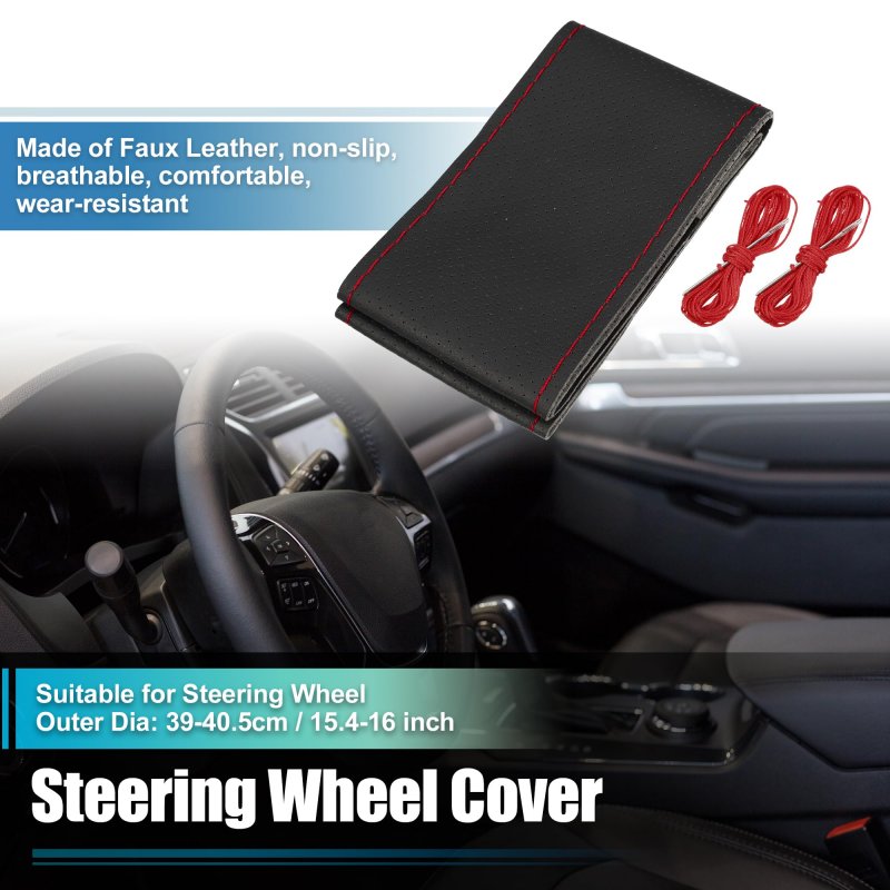 Hand Sewn Steering Wheel Cover Stitch With Needle And Thread Universal Fit 15 4-16 Inch 39-40 5cm Diameter For Car Suv