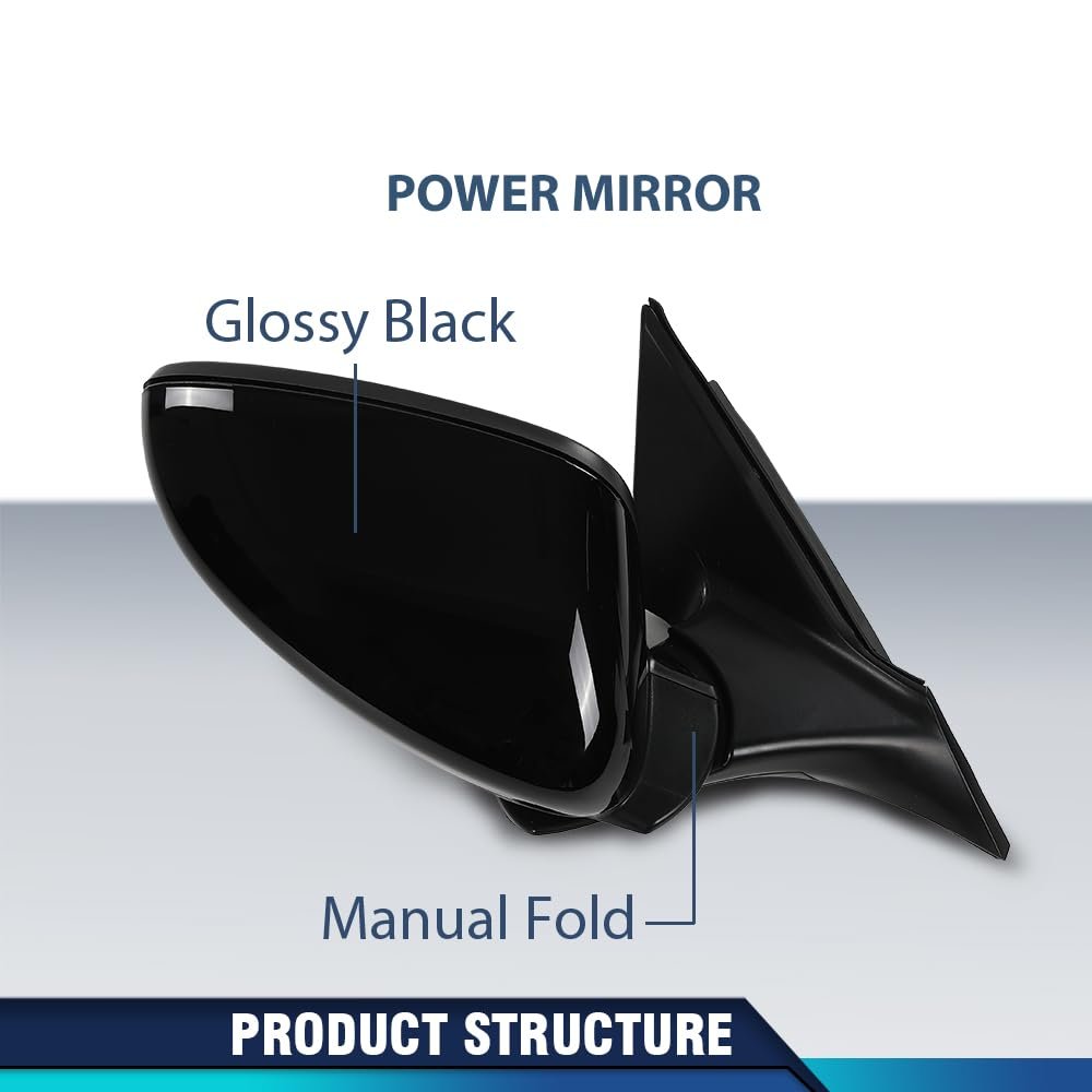 Mirrors Power Pair For Honda Accord Sedan 2018-2022 3-pin Manual Folding Glossy Black