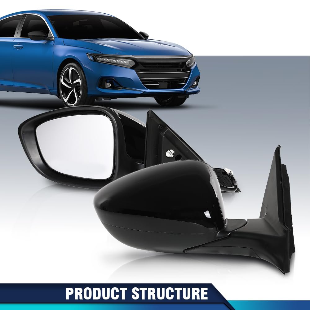 Mirrors Power Pair For Honda Accord Sedan 2018-2022 3-pin Manual Folding Glossy Black