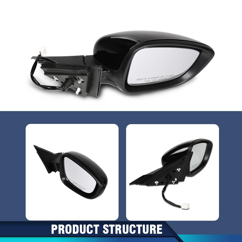 Mirrors Power Pair For Honda Accord Sedan 2018-2022 3-pin Manual Folding Glossy Black