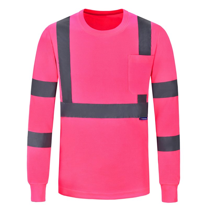 A-safety Work Safety Shirt Breathable Cool Dri Performance Men Women High Visibility Force Long Sleeve Tee Pink Xl