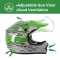 Tcmt Dot Youth Kids Motocross Offroad Street Helmet Green Flame Motorcycle Dirt Bike Atv Goggles Gloves M