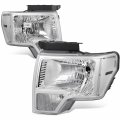 Factory Style Headlight Lamps Assembly For Ford F-150 2009-2014 Driver And Passenger Side Chrome Housing Clear Corner 