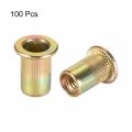 Uxcell M6 Carbon Steel Rivet Nuts Flat Head Insert Yellow Zinc Plated 100 Pcs