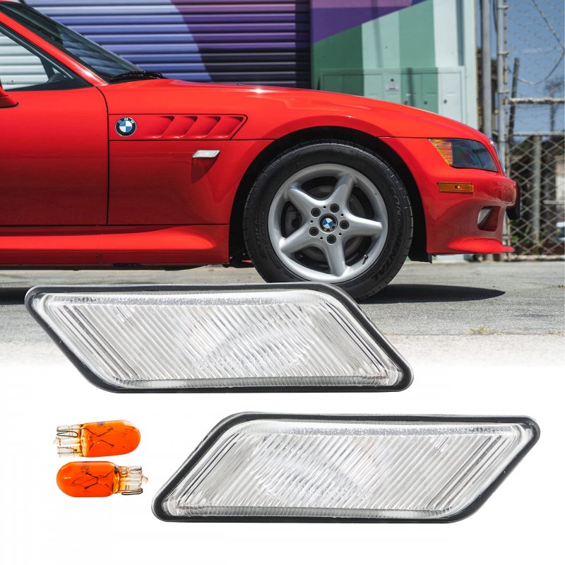 Clear Lens Side Marker Light Set For 1996 2002 Bmw Z3 Roadster M Coupe Left And Right Front Fender Lamps With Amber Bulbs