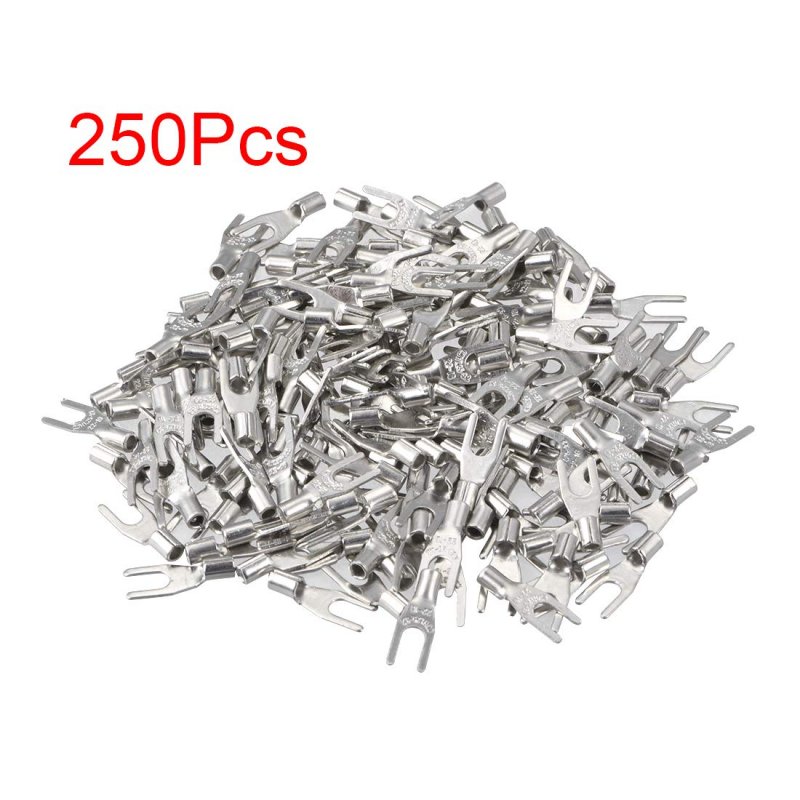 250pcs Snb1 25-3 2 Non-insulated U-type Copper Crimp Terminals Awg22-16 Wire Connector Silver Tone