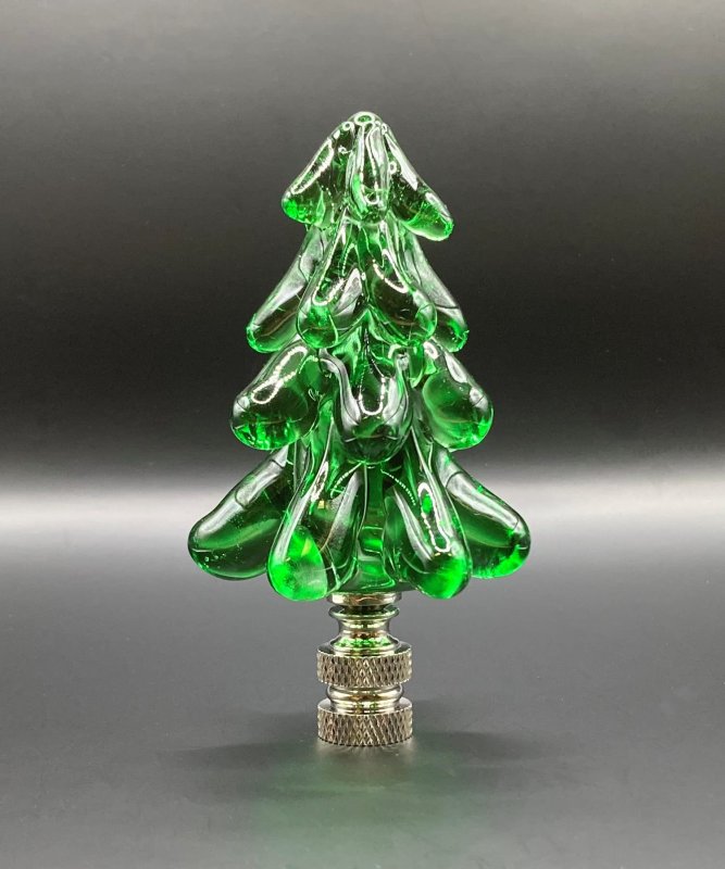 Holiday-christmas Lamp Finial-green Glass Tree-polished Nickel Base