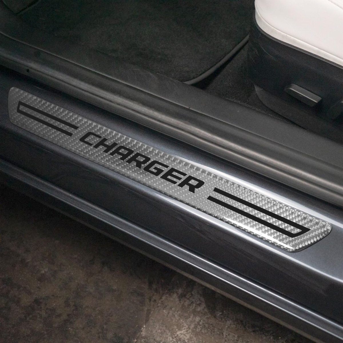 Dodge Charger Silver Real Carbon Fiber 4 Pcs Universal Door Sill Step Protector Kick Plates Official Licensed