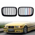 Astradepot 1 Pair Glossy Black M Color Kidney Grille Grill Dual Slat Compatible For 1992-1996 Bmw E36 3-series Pre-facelift