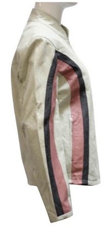 Womens Leather Jacket Coat Has Grey And Pink Stripes Size M Md Medium