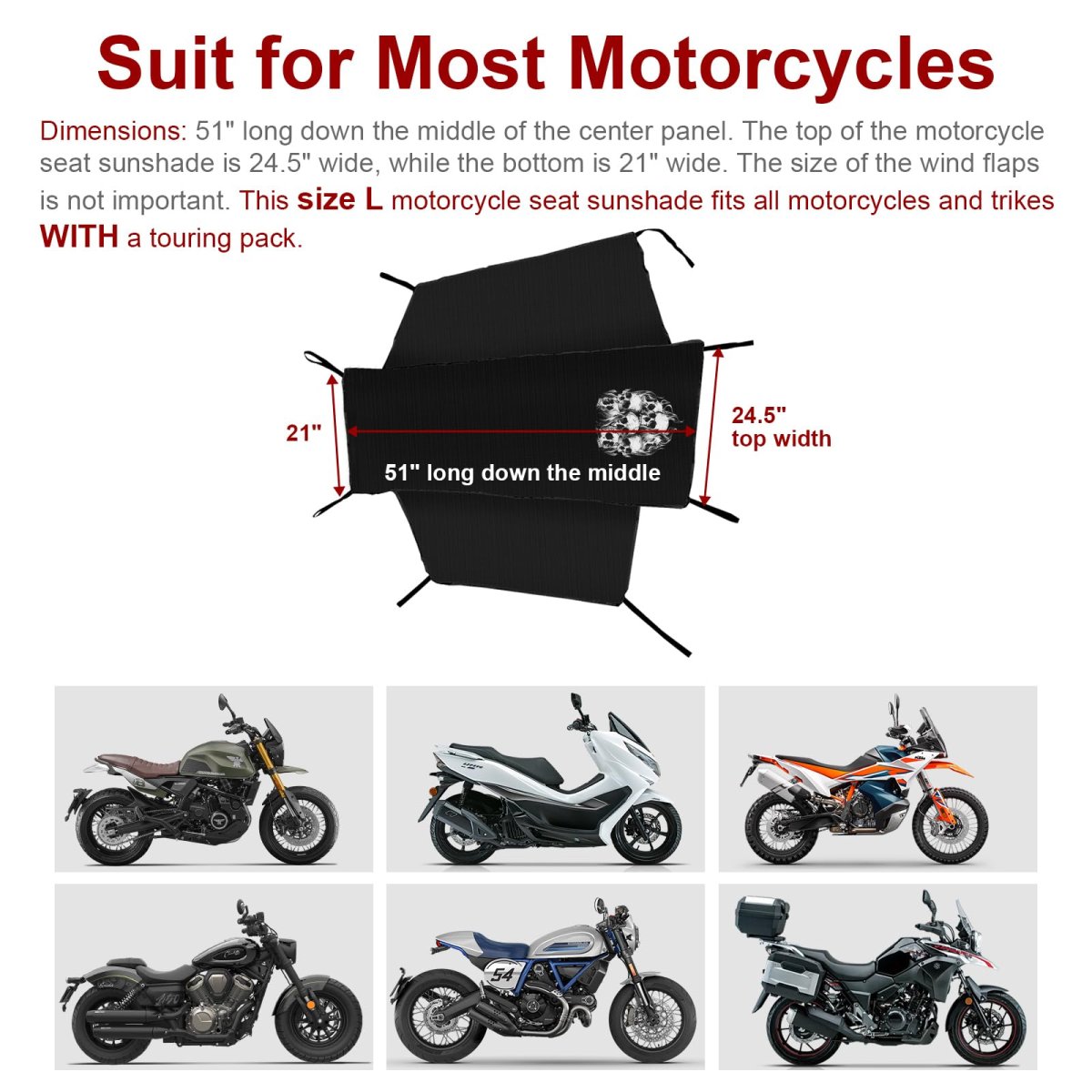 Dream Apparel Motorcycle Seat Cover Sun Shade Waterproof Outdoor Rain Dust Protection Universal Fit Heavy Duty Windproof