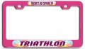 There Is No Crying In Triathlon Pink Steel License Plate Frame Raised Epoxy Style Tag Holder For Usa And Canadian Suvs Autos 