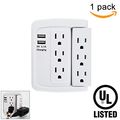 Uninex Multi-functional Charging Station Wall Tap Surge Protector 6-outlet Side-entry Swivel With 2 Usb 1amp Ports Ul Listed 