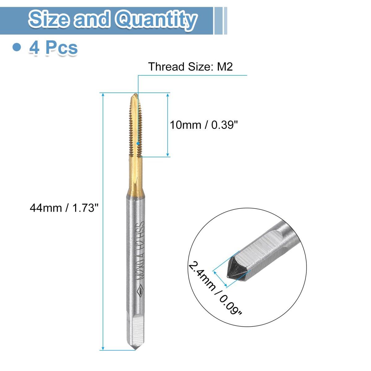 4pcs Spiral Point Plug Taps M2 X 0 4 Metric Thread Screw Tap Titanium Coated High Speed Steel 6542 Machine Tapping Threading