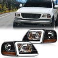 Led Drl Strip Headlights Assembly Pair For Ford Expedition 1997 2002 F150 2004 F250 1999 Clear Lens Black Housing Amber