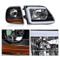 Led Drl Strip Headlights Assembly Pair For Ford Expedition 1997 2002 F150 2004 F250 1999 Clear Lens Black Housing Amber