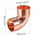 Uxcell 32mm Id 90 Degree 1mm Thick Copper Elbow Short-turn Pipe Fitting Connector For Plumbing 2pcs