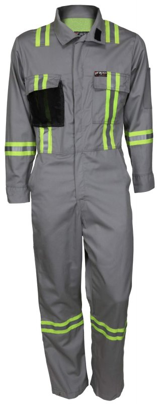 Summit Breeze Flame Resistant Fr Long Sleeve Coveralls 7 Oz Cotton Reflective Vents Gray 56 Tall Sbc203156t