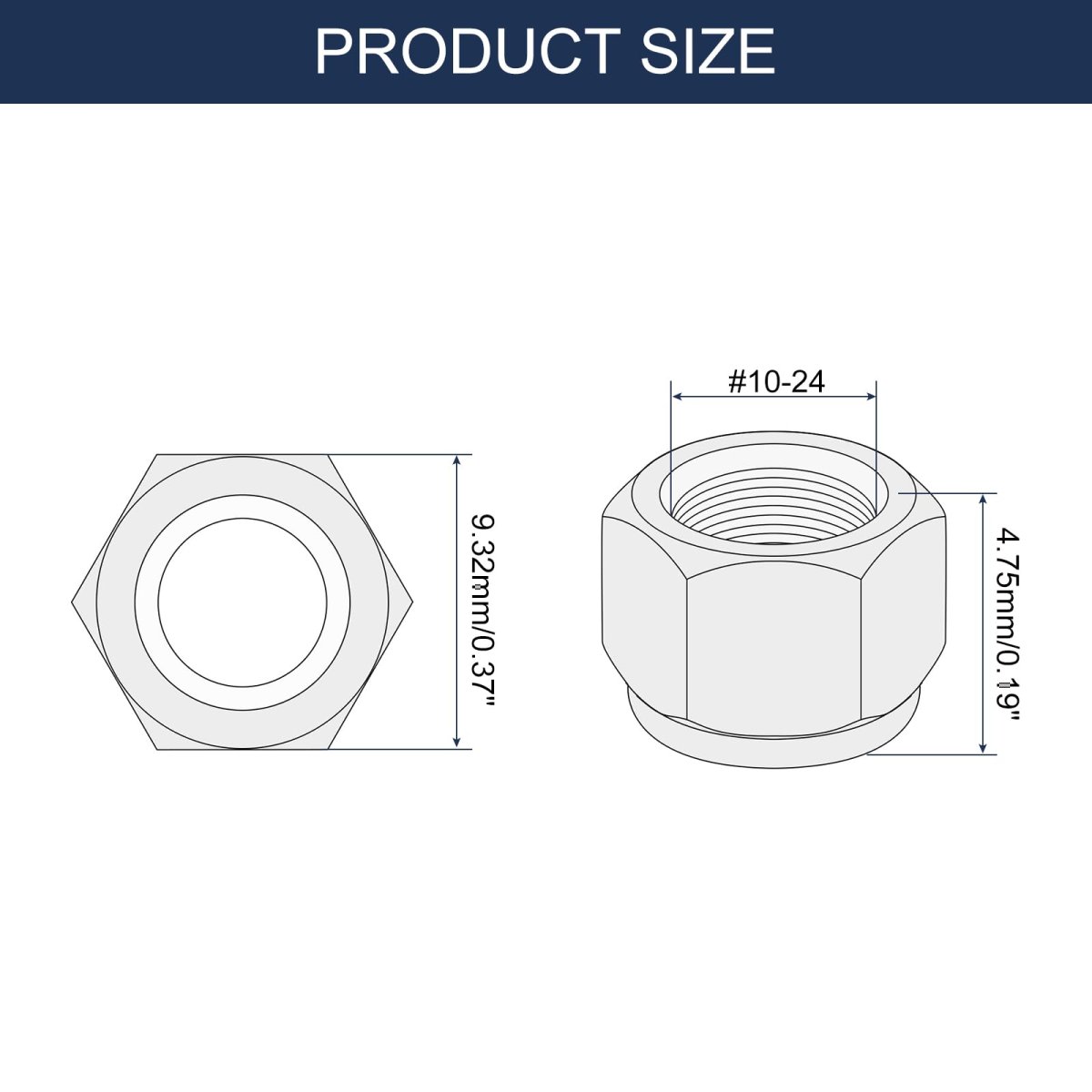 10pcs 10-24 Nylon Insert Hex Lock Nut 304 Stainless Steel Self-locking Stop For Industrial Construction Fasteners Silver White