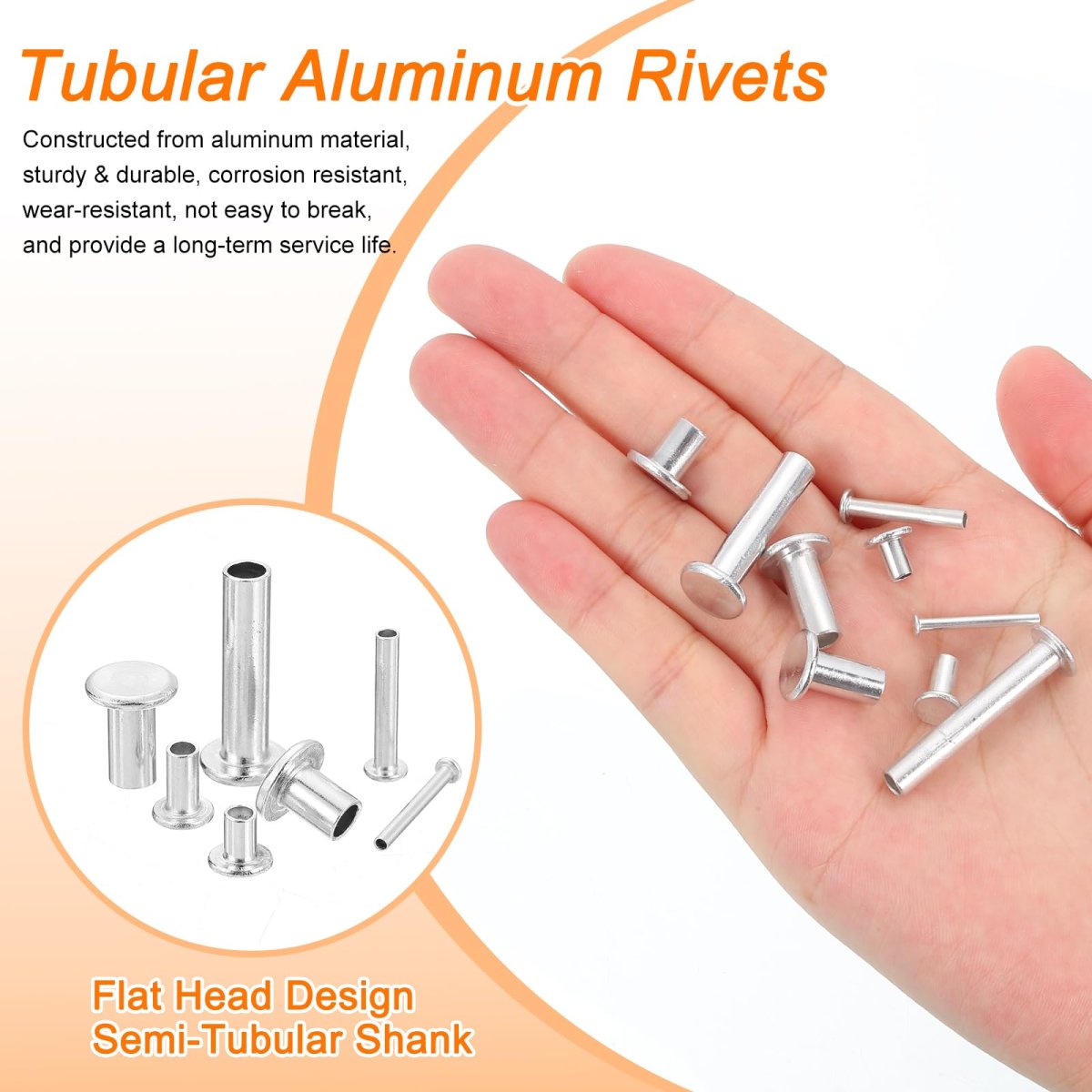 50pcs Semi Tubular Rivets 5mm X 16mm Aluminum Round Flat Head Semi-tubular Metal Stud Rivet For Industry Household Repairing