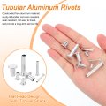 50pcs Semi Tubular Rivets 5mm X 16mm Aluminum Round Flat Head Semi-tubular Metal Stud Rivet For Industry Household Repairing