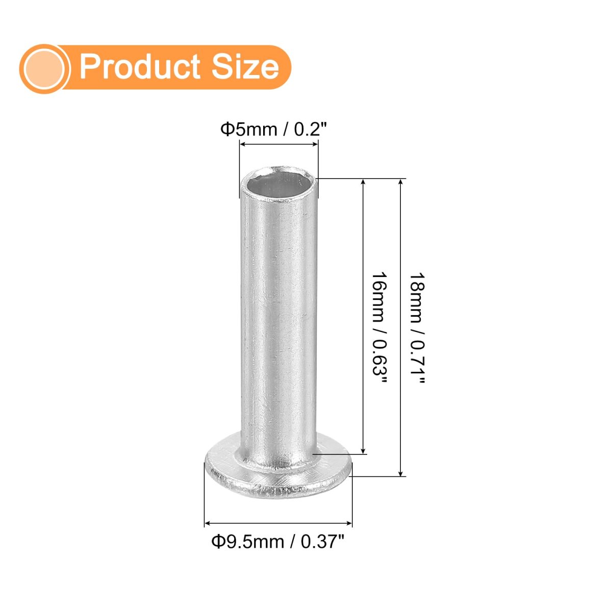 50pcs Semi Tubular Rivets 5mm X 16mm Aluminum Round Flat Head Semi-tubular Metal Stud Rivet For Industry Household Repairing