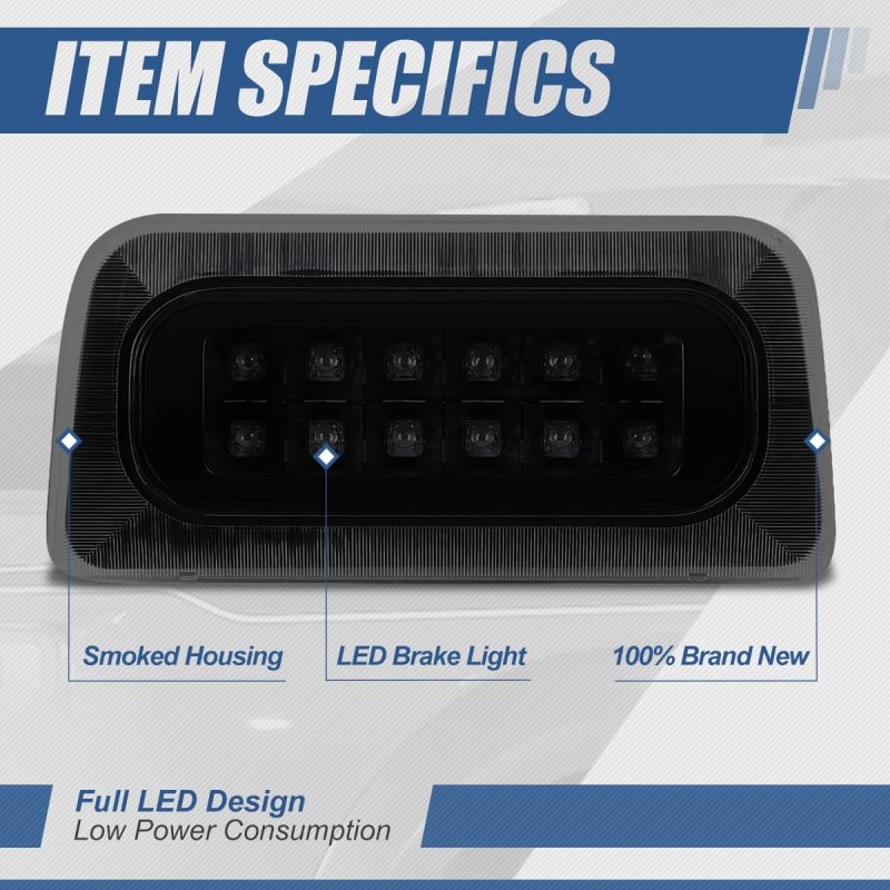 Auto Dynasty Dual Row Led Tinted 3rd Third Rear Tail Brake Light Lamp For Chevy S10 Gmc Sonoma Standard Cab 94-03