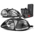 Auto Dynasty Black Housing Clear Corner Headlight Head Lamps Tool Kit For Honda Civic 96-98 
