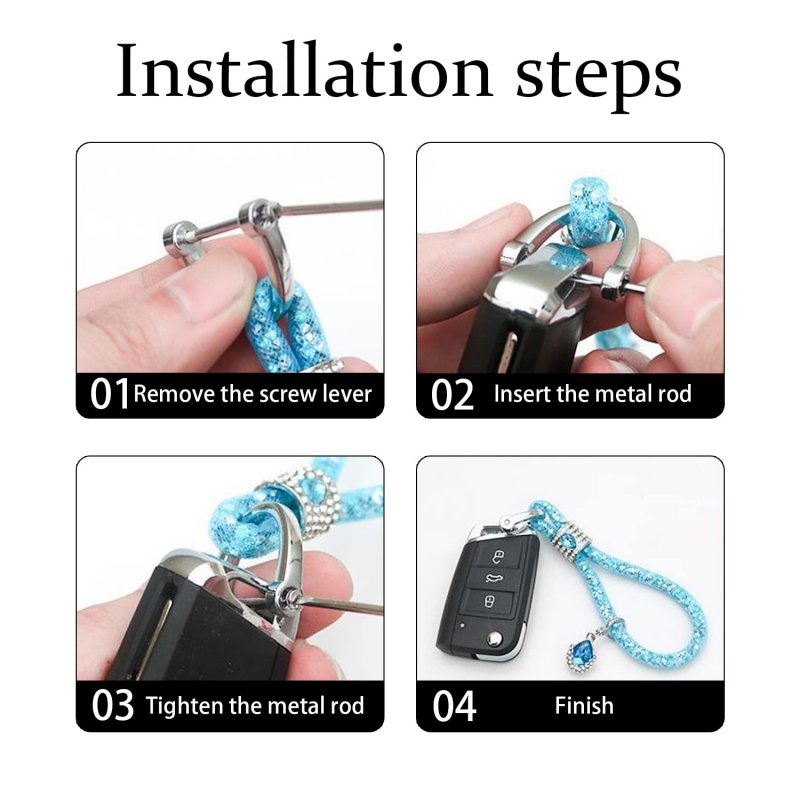Crystal Bling Car Keychain For Women Sparkly Rhinestones Key Fob Holder Accessories Strap With Anti-lost D-ring