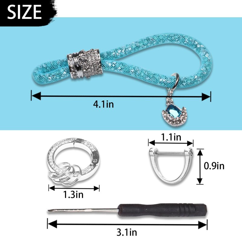 Crystal Bling Car Keychain For Women Sparkly Rhinestones Key Fob Holder Accessories Strap With Anti-lost D-ring