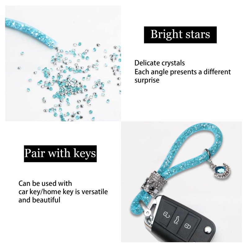 Crystal Bling Car Keychain For Women Sparkly Rhinestones Key Fob Holder Accessories Strap With Anti-lost D-ring