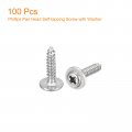 Uxcell St2x10mm Phillips Pan Head Self-tapping Screw With Washer 100pcs 304 Stainless Steel Wood Full Thread Silver