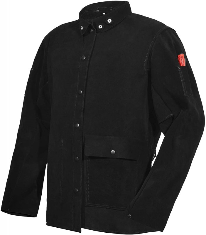 Black Leather Welding Jacket Heavy Duty Fr Split Cowhide Work Safety Jackets Welder For Men Women
