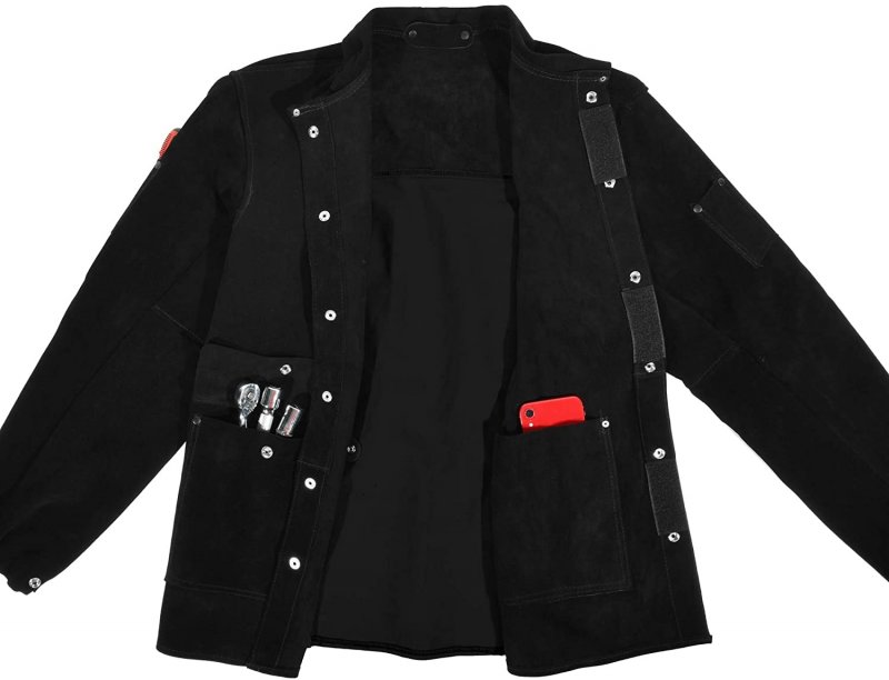 Black Leather Welding Jacket Heavy Duty Fr Split Cowhide Work Safety Jackets Welder For Men Women