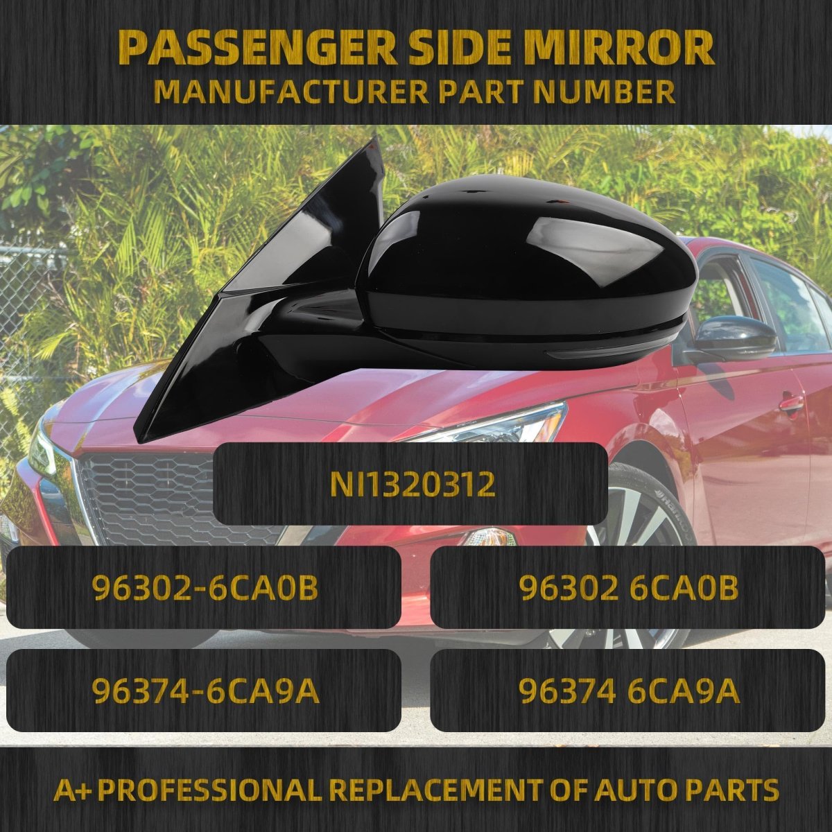 Driver Side Mirror For 2019 2020 2021 2022 2023 Nissan Altima Left Door With Heated Turn Signal And Power Adjustment Black