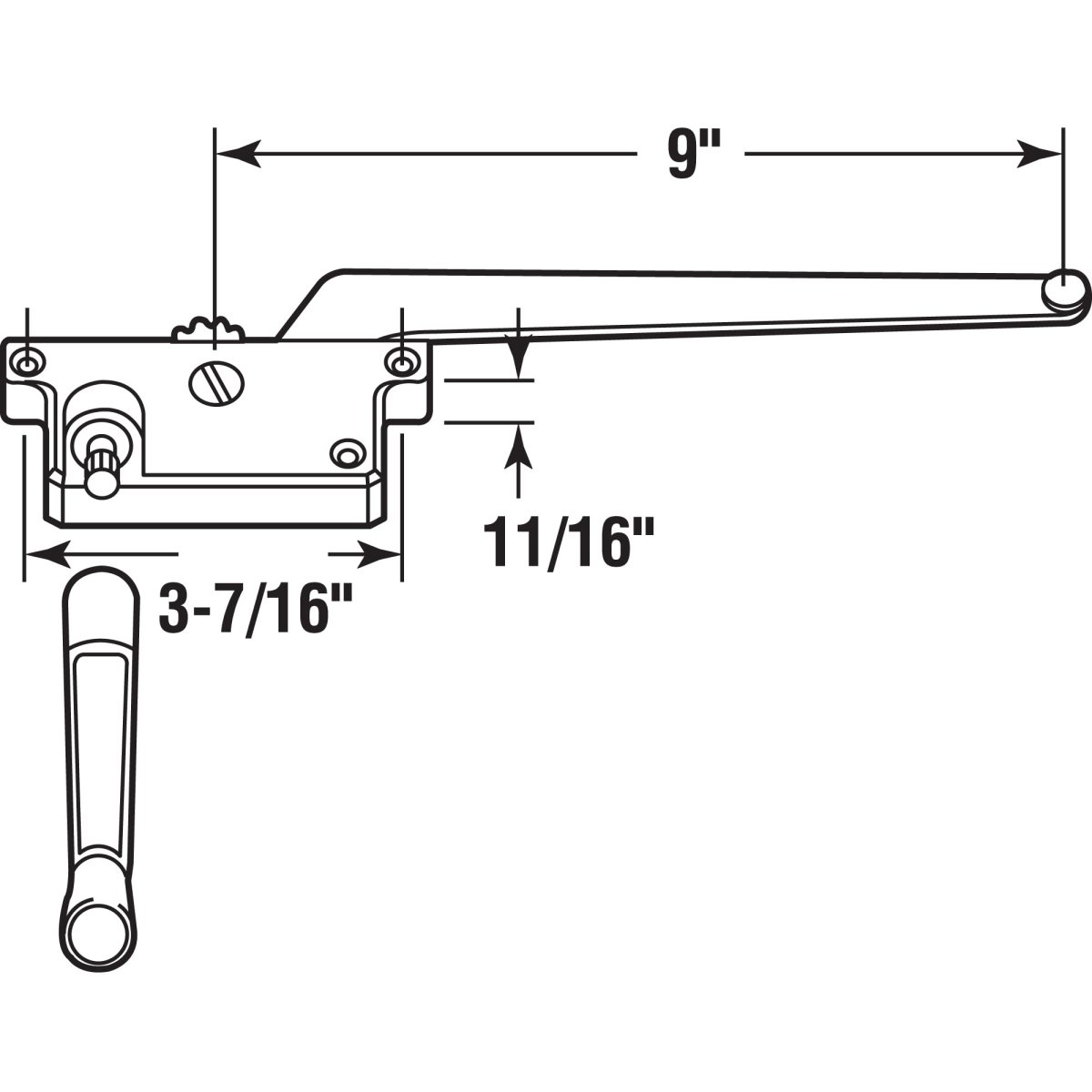 H 3914 9 In Diecast Bronze Surface Mount Left Hand Casement Operator With Matching Crank Handle For Wood Window Frames