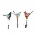 Transpac Trio Of Distinctive Bird-themed Wall Hooks In Red White And Blue Crafted From Wood Metal Ideal For Coats Towels Keys 