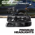 G-plus Headlights Compatible With 1999-2002 Chevy Silverado 2000-2006 Suburban Tahoe Headlamp Driver Side Passenger Clear Lens