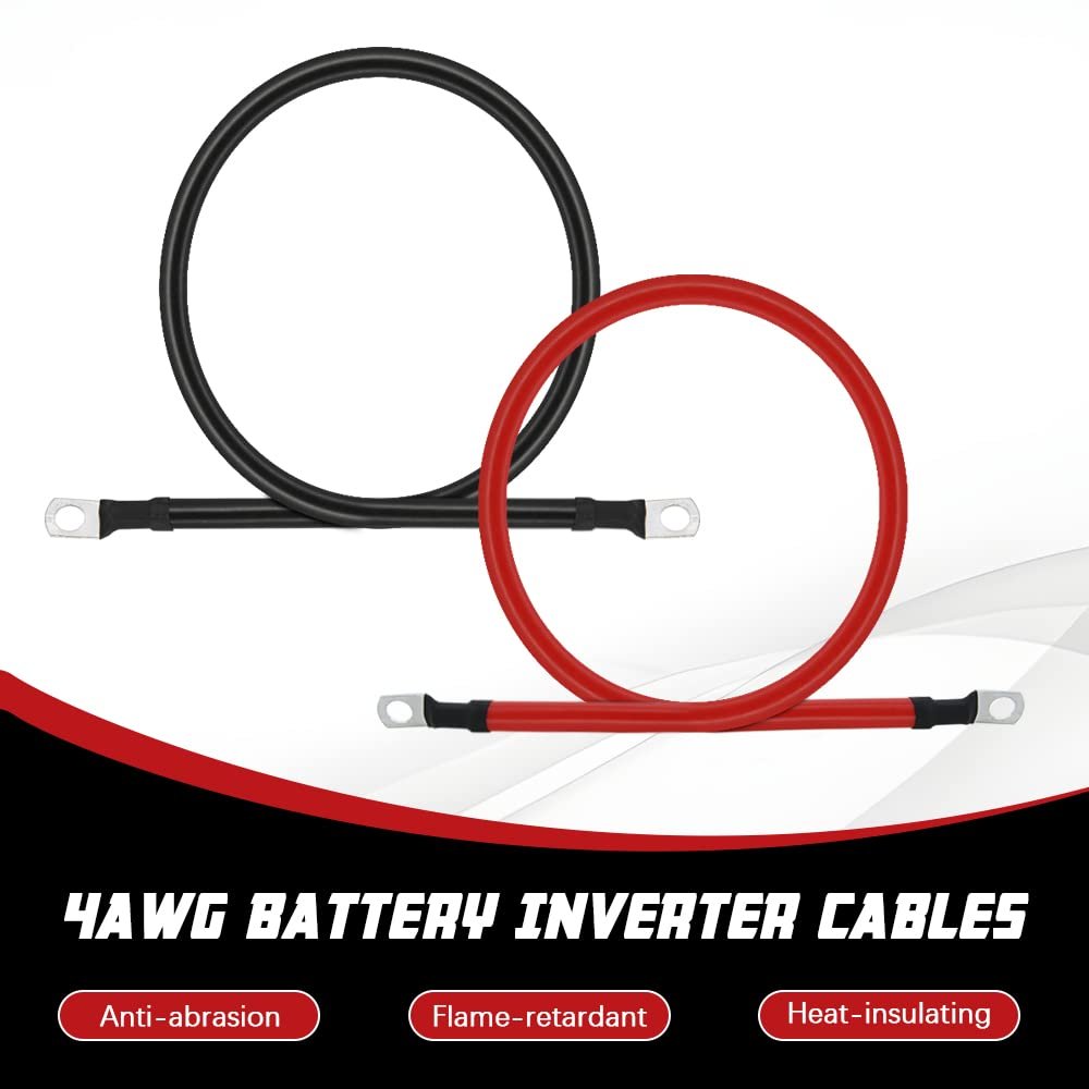 4 Awg Pure Copper Battery Inverter Cable Set 3ft Gauge Wire With 5 16 In Lugs For Automotive Solar Marine Boat Rv Car