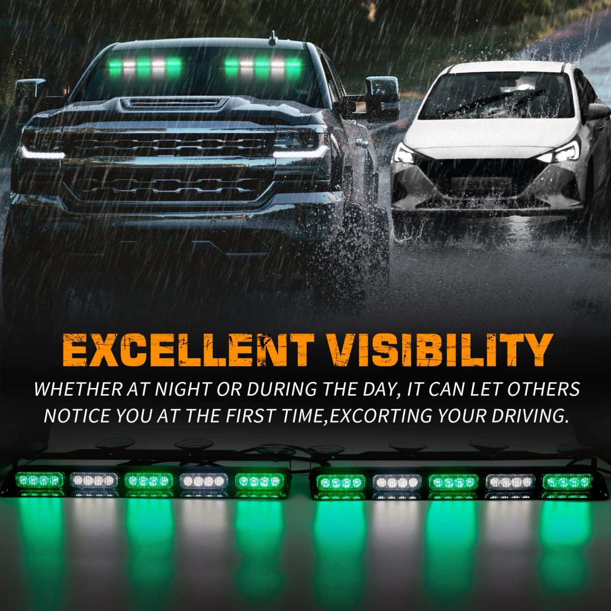 Green White Emergency Strobe Lights 40 Led Dash Light Bar 17 In Interior Front Rear Windshield Safety Warning Flashing Hazard