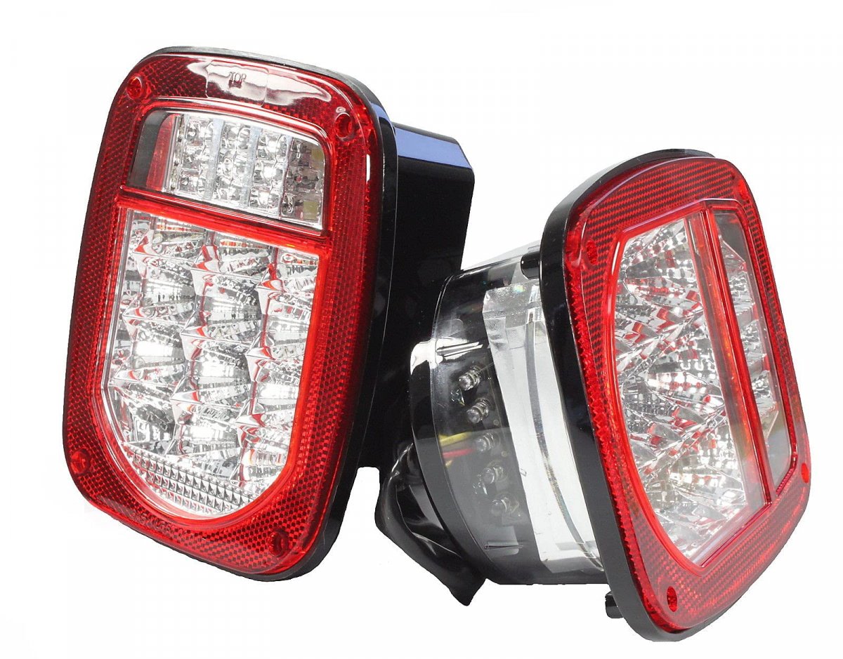 Fits Jeepa Tj Cj Yj Mj Tail Lights Clear Lens W Bright Red All Led S