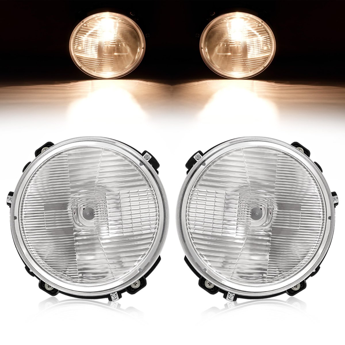 Halogen Headlight Pair With Bulbs For Mack Cv713 Truck Clear Lens Chrome Housing Front Driver And Passenger Side Mo-5646