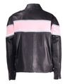 Womens Black Leather Motorcycle Jacket Pink Stripes Size Xs X-small 