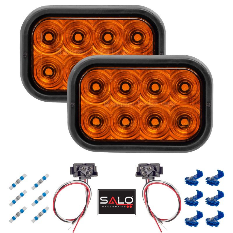 T71 4 Rectangular Led High Visibility Amber Turn Lights Grommet Mount Light Kit Great For Rvs Trailer Trucks Amber