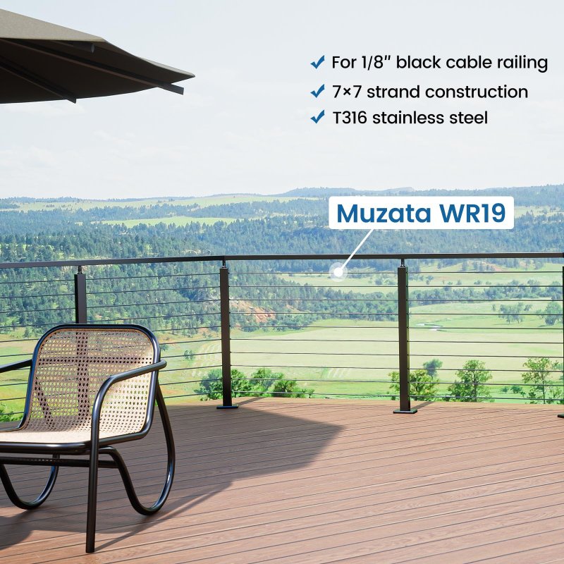 Muzata 250ft 1 8 Black T316 Stainless Steel Cable Wire Rope For Indoor Outdoor Railing Stair Deck Fencing 7x7 Strand Diy