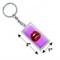Graphics More Rectangle Seductive Luscious Open Mouth Lips Keychain In Chrome Plated Metal
