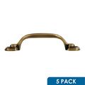 5 Pack Rok Hardware 3 76mm Hole Centers Hexa Style Antique Brass Pull Handle 4-1 8 105mm Overall Length 